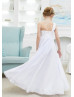 One Shoulder White Lace Chiffon Long Flower Girl Dress